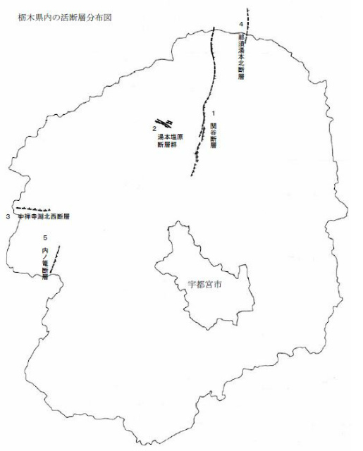 栃木県内活断層分布図
